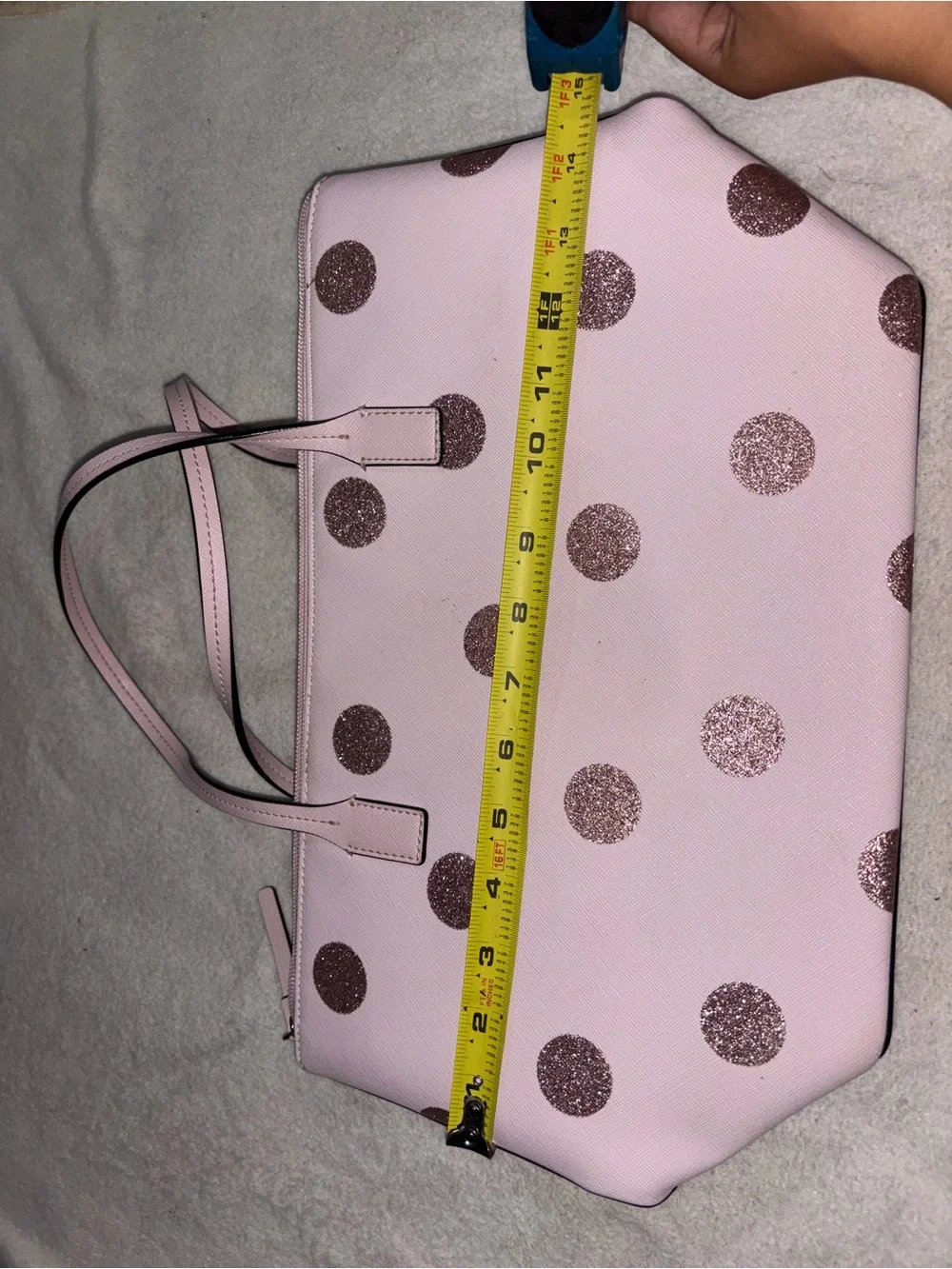 kate spade Pink Tote with Rose Gold Glitter Polka Dots and Matching Wallet